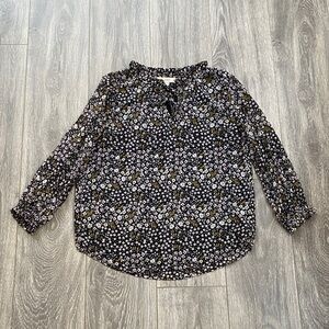 LOFT - Black Long Sleeve Blouse with Floral Print - Size XS